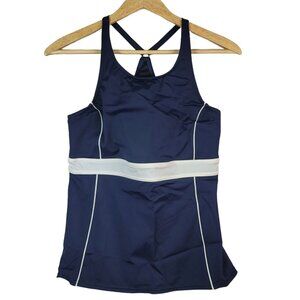 Lands' End Womens Tankini Blue Size 12 Shelf Bra Modest Scoop Neck Racerback